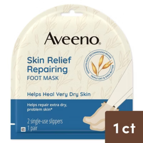 Aveeno Repairing CICA Foot Mask with Prebiotic Oat & Shea Butter for Extra Dry Skin Fragrance-Free - 1ct