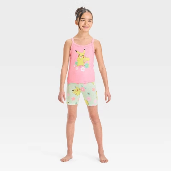 Girls' Pikachu Tight Fit Tank Pajama Set - Pink 10: Knit Pajama, Viscose & Spandex, Pullover Top