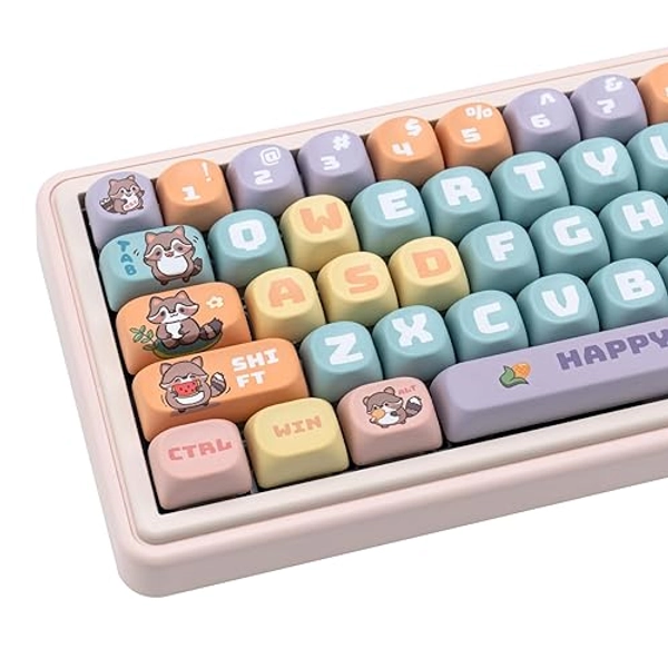 TIMSEKER 135 Keys PBT MOA Profile Keycaps Cute, Custom Dye Sub Thick Keycaps, Multi-Color Raccoon Keycaps Kawaii, Cherry Mx Keycaps for Most 61/87/96/98/104/108 ANSI Layout Mechanical Keyboards - Raccoon (MOA Profile)