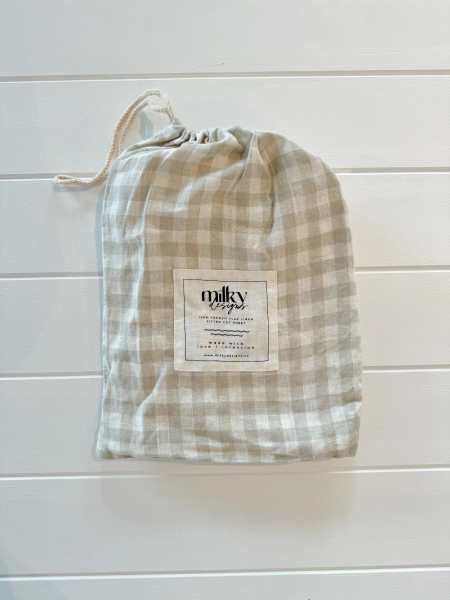 Beige Gingham Linen Bassinet Sheet | Default Title