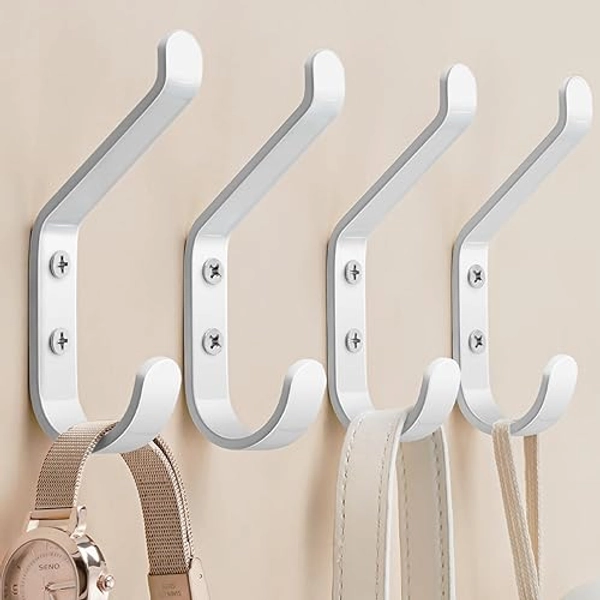 susswiff Coat Hook for Hanging, 20LB (Max), Stainless Wall Hooks for Towel, Hat, Backpack, Key, Clothes, Wall Mounted Coat Hanger for Closet, Metal, White, 4 Pack - White - 4 Pack