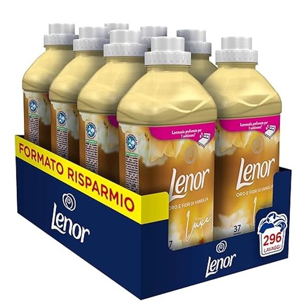 Lenor Il Luxury Gold and Vanilla Blossom Fabric Softener for Long Lasting Freshness and Softness, 37 Washes, 925ml (8er Pack) - Vanille - 7.4 l (1er Pack)