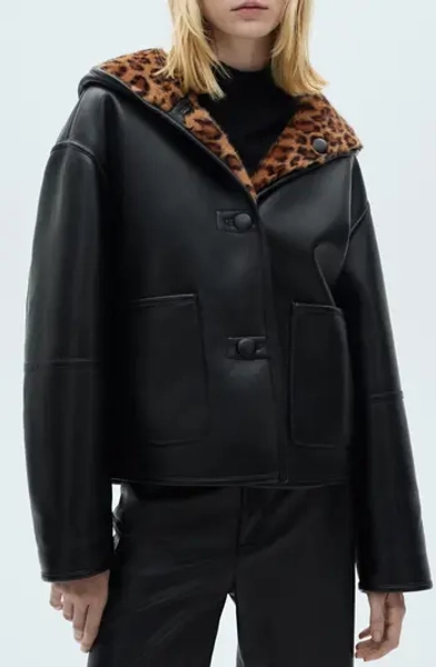 MANGO Bella Reversible Faux Leather & Faux Fur Jacket | Nordstrom