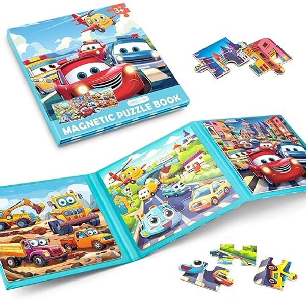 Magnetic Puzzles for Toddlers 3-5, 9-12-16 Pieces Car Puzzles for Kids Ages 4-6 Kids Puzzles Educational Learning Magnet Travel Puzzles Road Trip Activities Toys for 2 3 4 5 6 Year Old Boys and Girls - Car
