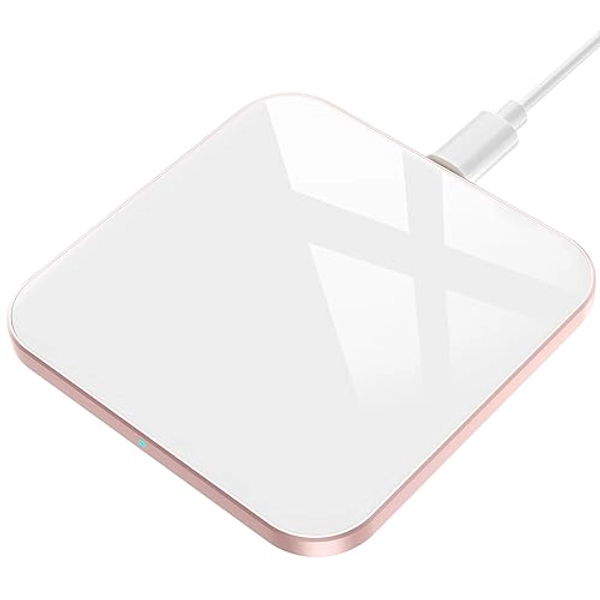 Wireless Charger 15W Handy Induktive Ladestation [Typ-C] Qi Kabellose Ladestation für iPhone 15/14/13/12/11/ X/XS /8 Plus, AirPods, Ladepad 10W für Galaxy S24/23/22/21/10/ Note 8/S7, Huawei, Weiß - Weiß