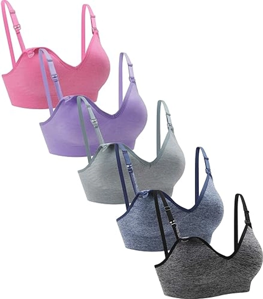 Suekaphin Nursing Bra 5pack Wireless V Neck Maternity Nursing Bra Bralette Low Cut Sleeping Breastfeeding with Extenders - X-Large - Melange(black/Navy/Gray/Purple/Pink)