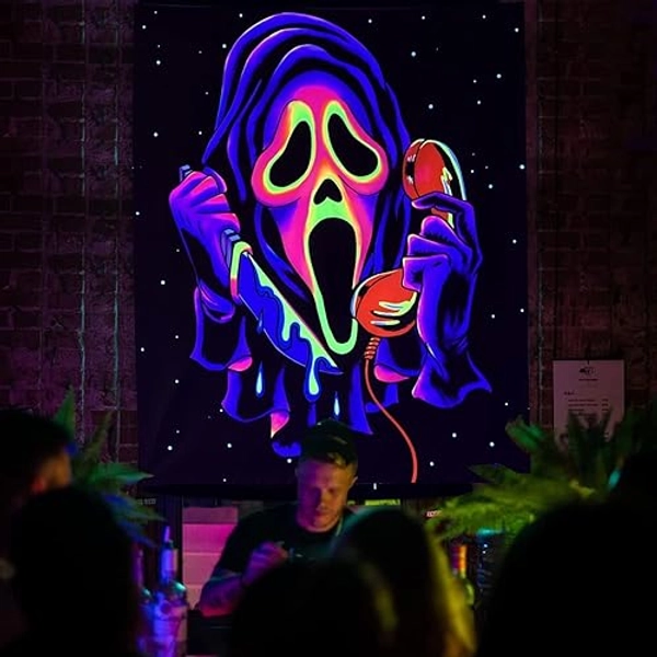 Miytal Blacklight Trippy Tapestry, UV Reactive Horror Wall Hanging Tapestries, Glow in The Dark Party Backdrop Tapestry for Bedroom, Living Room - 51" x 59" - 150L x 130W cm