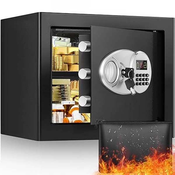 25L Tresor Feuerfest Safe mit LED-Anzeige, Digitaler Tresor Klein mit Feuerfeste Tasche und Herausnehmbarer Ablage, Wandtresor Möbeltresor für Schmuck Bargeld Medikamente Dokumente - 25L(LCD)