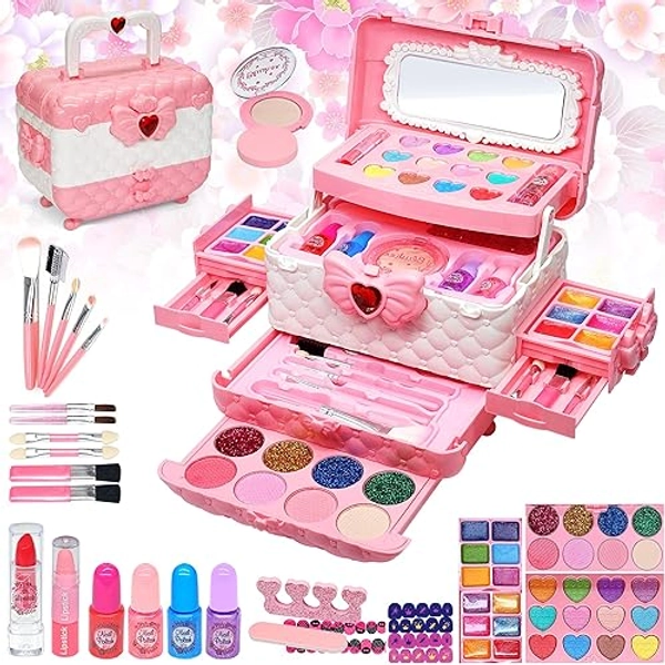 Kids Makeup Kit Toys for Girls - Kids Toys Washable Real Girls Make Up Set Princess Little Girl Makeup,Children Pretend Play Makeup Set Toddler Girls Toys for Age 3-12 Christmas Birthday Gifts - PINK KIDS MAKEUP