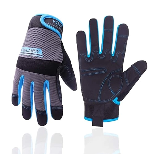HLDD HANDLANDY Leichte Arbeitshandschuhe, Herren & Damen Multifunktionale Arbeitshandschuhe mit umfangreichem Handflächenschutz Gartenarbeit Bauarbeitshandschuhe Touchscreen (Blau, M) - M (1er Pack) - Blau