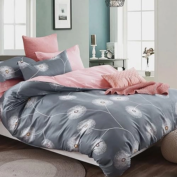 KEAYOO Bettwäsche 135x200 Baumwolle Set 4teilig Grau Rosa Blumen Muster Wendebettwäsche mit Reisverschluss Weiche Stoffqualität für Sommer und Winter 135x200cmx2 + 80x80cmx2 - D - 135x200cmx2 + 80x80cmx2