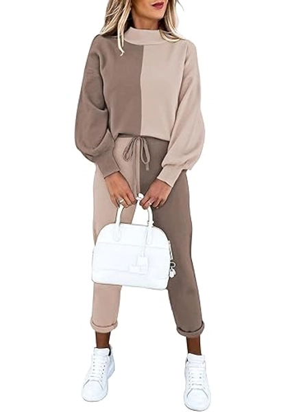 Fixmatti Women's 2 Piece Outfits Long Sleeve Pullover Sweatshirt Jogger Pants Sweatsuit - Colorblock-4 Large