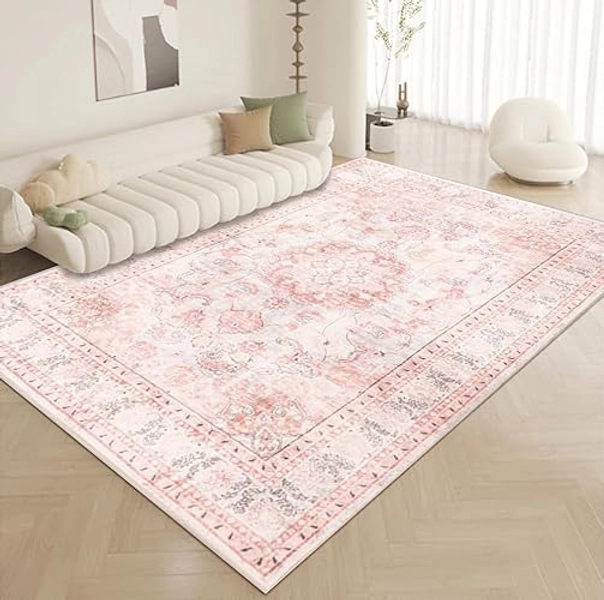 auruge Area Rug - 8x10 Indoor Vintage Rugs Soft Fuzzy Shaggy Carpet Distressed Pink Accent Rug Non-Slip Non Shedding & Machine Washable Rug for Dining Room Living Room Bedroom Office - 10' x 8' (Rectangular) - Medallion Pink