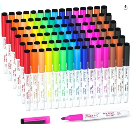 Dry Erase Markers, Shuttle Art 60 Bulk Pack 15 Colors Magnetic Whiteboard Markers with Erase, Fine Point Dry Erase Markers Perfect for Writing on Whiteboards, Glass, Mirror for School Office Home - 60 Pack