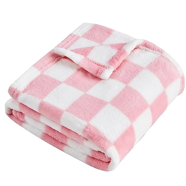 Yurhap Checkered Baby Blanket for Girls Pink Fleece Baby Blankets for Girls Boys, Warmer Comfort Lightweight Bed Blanket for Toddlers Infants or Newborn, 30''x40'', Pink - Pink - 30"x40"