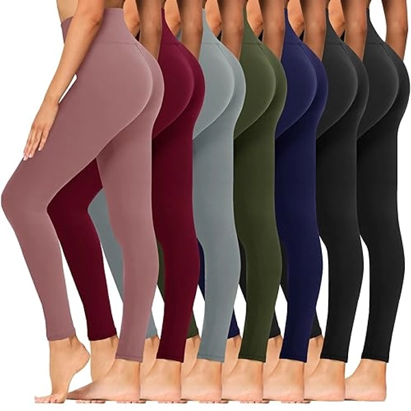 Syrinx 7 Pack Leggings for Women - High Waisted Tummy Control Soft Yoga Pants for Workout Running - Small-Medium - 7 Pack Black/Black/Navy Blue/Olive/Light Grey/Rose Pink/Burgundy