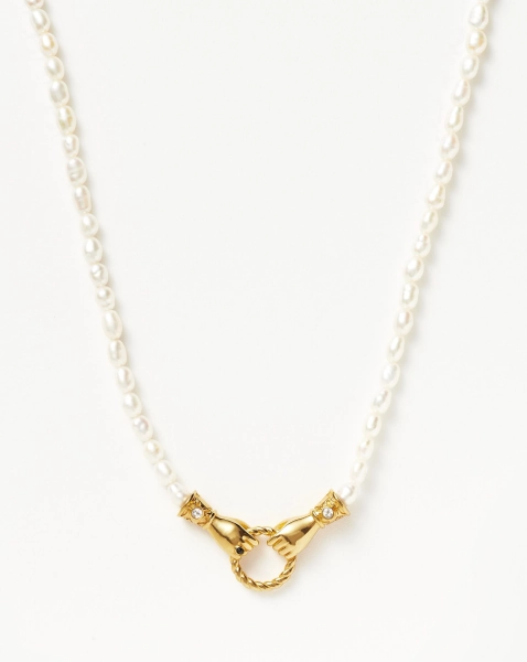 Harris Reed In Good Hands Pearl Pendant Necklace | 18ct Gold Plated/Pearl & Black Onyx