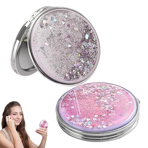 2 Pcs Compact Mirror for Handbag Pink Silver Portable Mirror Small Mini Mirror for Party Makeup Travel Dailyuse Handbag Mirror Compact Double Folding Round Mirror Girls Women Pocket Mirror - Pink+silver