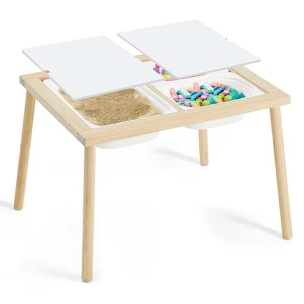 Frogprin Sensory Table for Toddlers 1-3, Kids Table with 3 Storage Bins Writable Lids, Sensory Activity Table, Play Sand Table for Indoor Outdoor