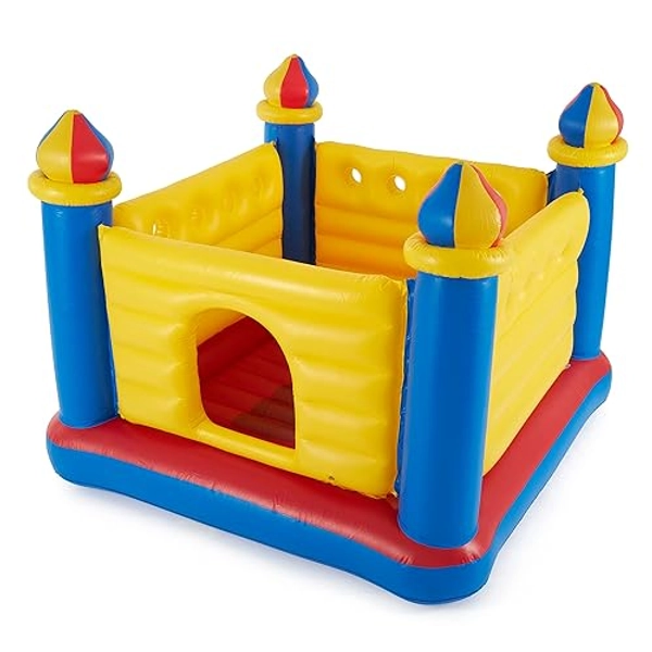 Intex Inflatable Jump-O-Lene Castle Bounce House, Kids Indoor Outdoor Play Center with Crawl-Thru Door for Ages 3 to 6 Years, Multicolor