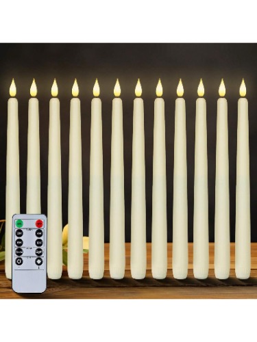 12 Pcs Flameless Taper Candles With Remote Timer Dimmer, 11 Inches Ivory Taper Candles Battery Operated, Plastic LED Candlesticks With Flickering Flame For Halloween Christmas Wedding