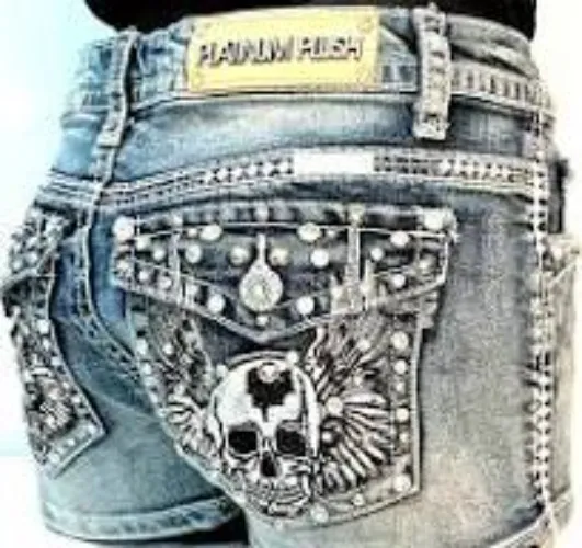 PLATINUM PLUSH Rhinestone Skull Jeans Style 4513