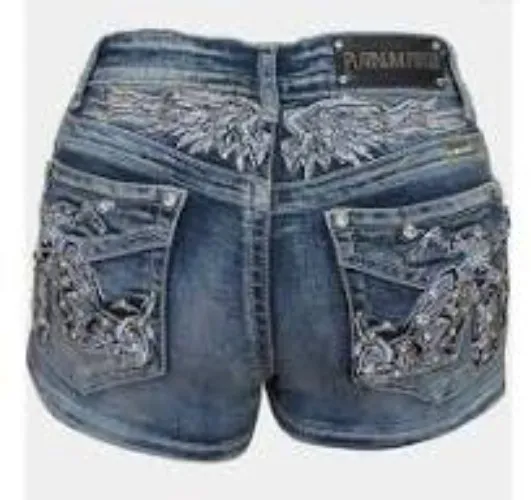 Platinum Plush Rhinestone Wing Jean Shorts