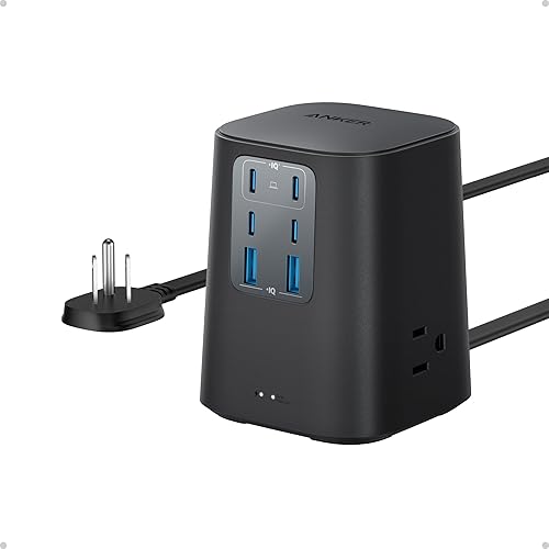 Anker Charging Station (100W), 9-in-1 USB C Power Strip with 300J Surge Protection, for iPhone 15 and MacBook, 5 ft Flat Cable and Plug, 4 USB C and 2 USB A Ports, 3 AC Outlets, for Home, Office - Black