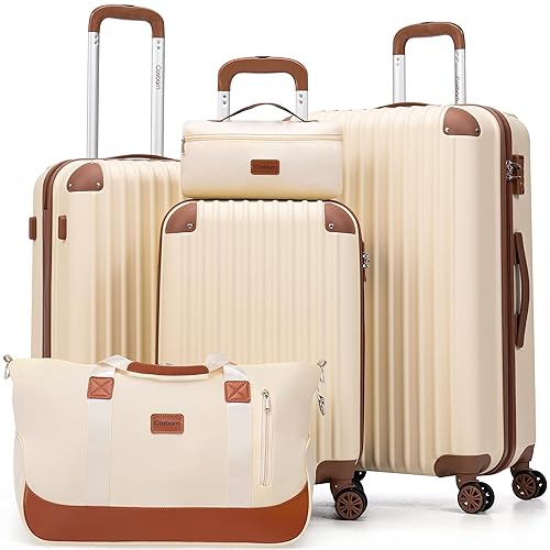 Cosbarn Luggage Sets 5 Piece Suitcases with Wheels, Suitcase Set ABS Hard Case Luggage with TSA Lock Spinner Wheels Durable Travel Luggage - Beige