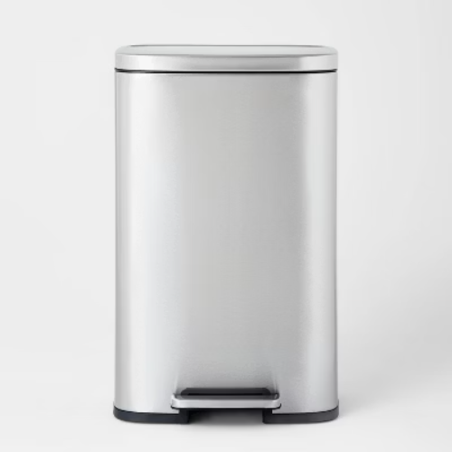45L Rectangular Step Trash Can Silver 