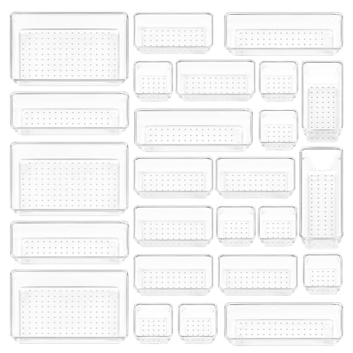Vtopmart 25 PCS Plastic Clear Drawer Organizer, Acrylic Desk Drawer organizers, Organization and Storage for Makeup, Bathroom, Office, kitchen, Bedroom - 25 Pack