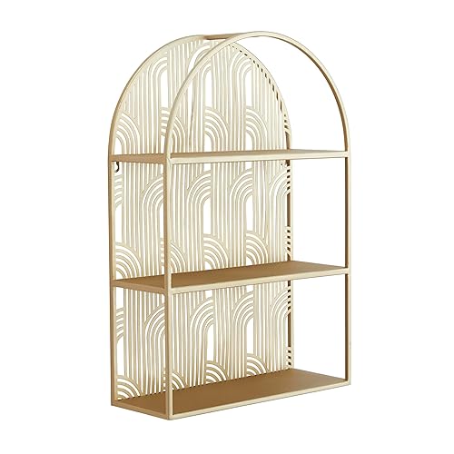 CosmoLiving by Cosmopolitan Metal Arched 3 Shelves Wall Shelf, 16" x 6" x 24", Gold