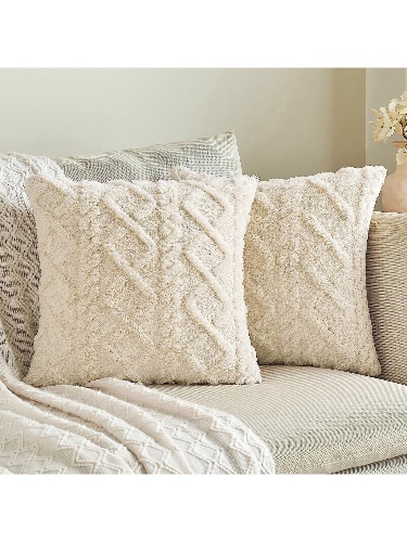 1pc Beige Synthetic Wool Decorative Pillow Cover, Soft Plushy Sheepskin Square Pattern Cushion Cover, Modern Sofa Decor For Home, Bedroom, Dorm Use