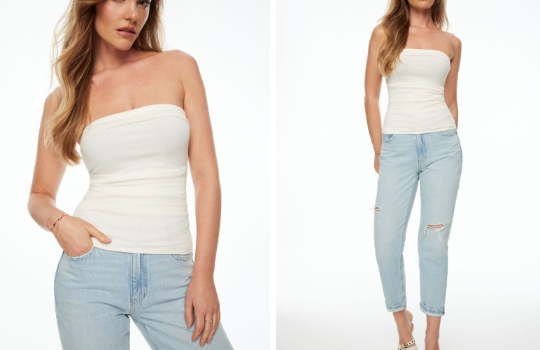 Pleated Ribbed Tube Top BEIGE | Dynamite
