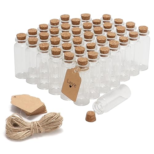 40 Pcs 20ml Mini Glass Bottles with Cork Stoppers, DIY Decoration Tiny Glass Jars, Mini Vials Cork, Message Wishing Bottle with Label Tags and String for Arts Crafts, Decoration, Party Favors - 20ml,40 Pcs