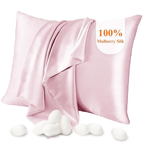 100% Silk Pillowcase for Hair and Skin, Both Side Mulberry Silk Pillowcase 21 Momme 600TC with Hidden Zipper Hypoallergenic Soft and Breathable（Pink, Queen: 20"x30"） - Pink - Queen: 20"x30"