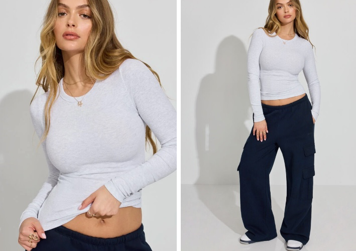 Estelle Ribbed Long Sleeve T Shirt Gray | Garage