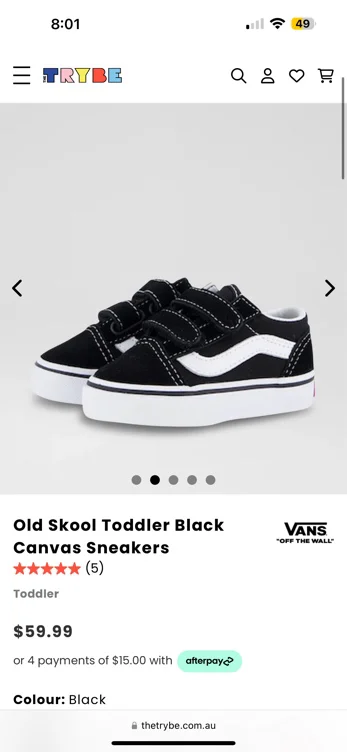 Old Skool Toddler Black Canvas Sneakers | Shop Online at TheTrybe AU
