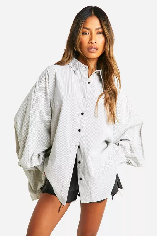 Fine Stripe Volume Sleeve Oversized Shirt