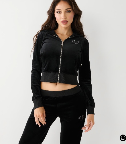 CRYSTAL VELOUR LOGO ZIP HOODIE