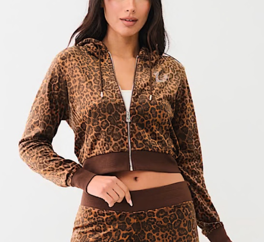 VELOUR LEOPARD ZIP HOODIE 