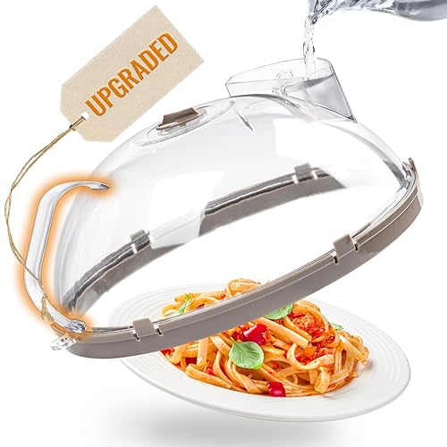 Gracenal Microwave Splatter Cover for Food, Upgraded Microwave Cover with Water Steamer, Integrated Handle, 10” Plate Covers, Splatter Guard, Kitchen Gadgets & Accessories, House Essentials for Gift - 10 Inch - Grey
