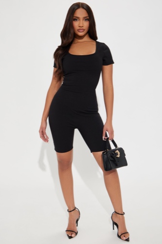 Christi Heavy Ribbed Romper - Black