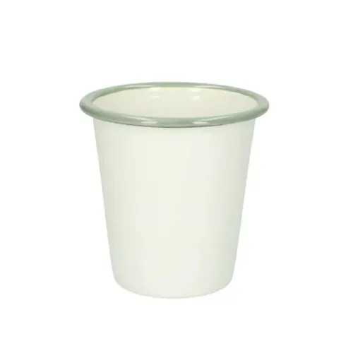 Cup, enamel, green/grey/white, Ø 9 cm