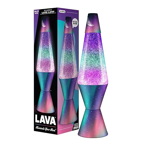 Lava® Lamp - 14.5" Polar Glimmer - The Original Motion Light - Silver Glitter, Multicolor Base and Globe - Item #2048 (Amazon Exclusive) - Lamp