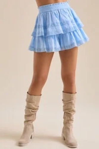 
        Raleigh Layered Lace Shorts in Light Blue | Altar'd State
    