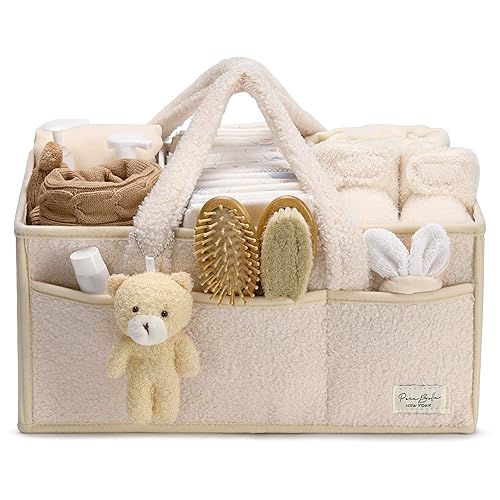 PeraBella Baby Diaper Caddy Organizer for Changing Table, Baby Storage Basket for Diapers and Baby Wipes, Gift for Baby Shower, Car Caddy Organizer, Nursery Diaper Organizer, Portable Diaper Storage - Extra Large - Ivory