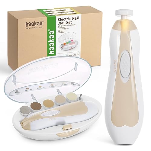 haakaa Baby Nail File Electric Baby Nail Care Set with LED Light, Baby Nail Clippers for Newborn/Infants/Adults Toenails and Fingernails, 6 Replacement Heads & Storage Case, Acorn - Acorn