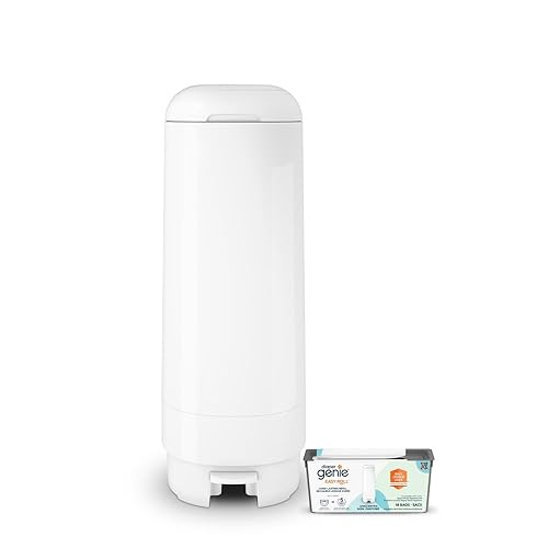 Diaper Genie Signature Pail Includes 1 Easy Roll Refill with 18 Bags | Holds Up to 846 newborn-Sized Diapers Per Refill white 1.0 Count - White