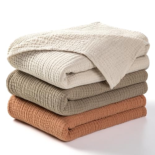 lulumoon Muslin Swaddle Blanket Baby - Cotton Swaddling Blanket Soft Baby Receiving Blanket Neutral 3Pack(Olive) - 3-earth